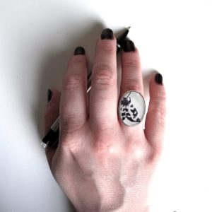 Large Oval Art Ring with "Leopard Moth"